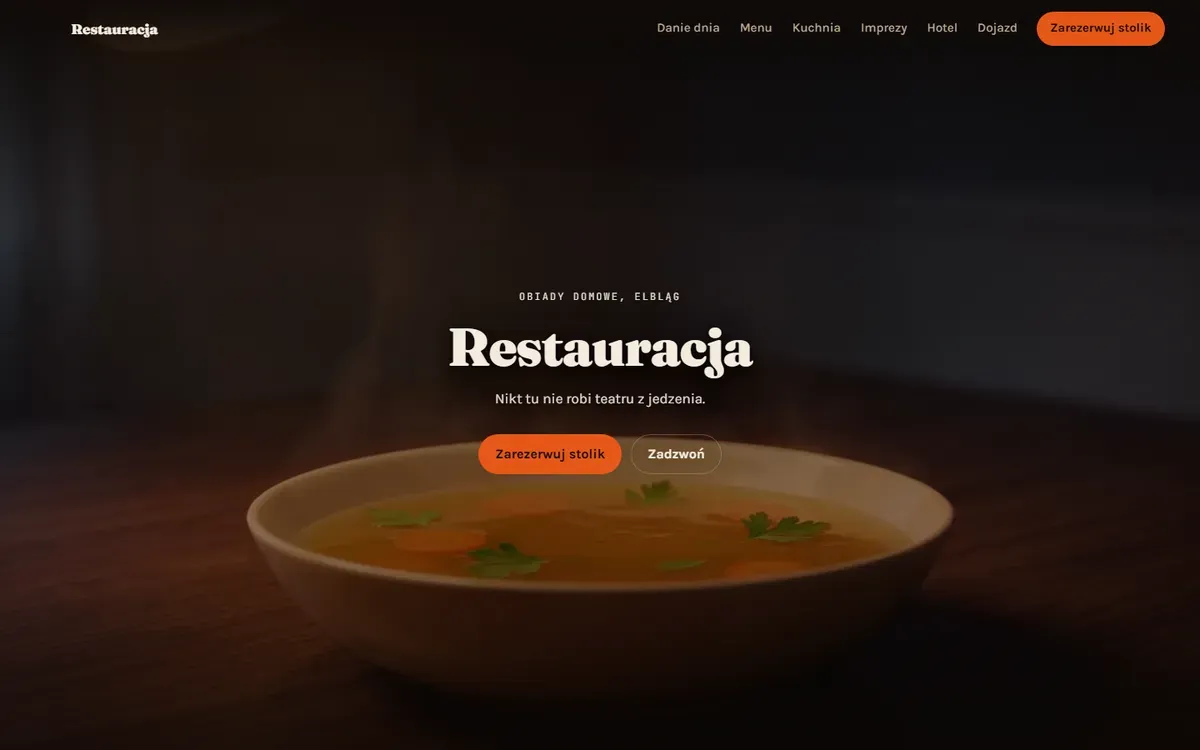 Zrzut ekranu: Koncept strony dla restauracji w Elblągu